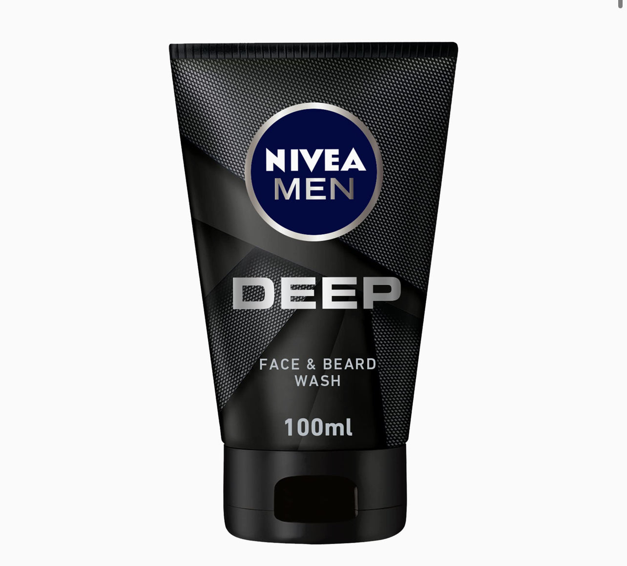 NIVEA MEN Face & Beard Wash Cleanser, DEEP Active Charcoal, 100ml