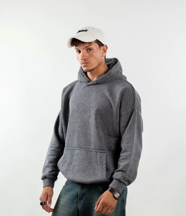 WASHED OVER SIZED HOODIE - DARK GREY