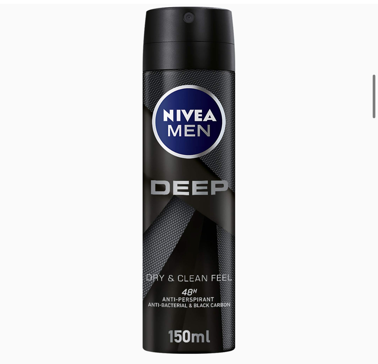 NIVEA MEN Antiperspirant Spray for Men, DEEP Black Carbon Antibacterial, 150ml