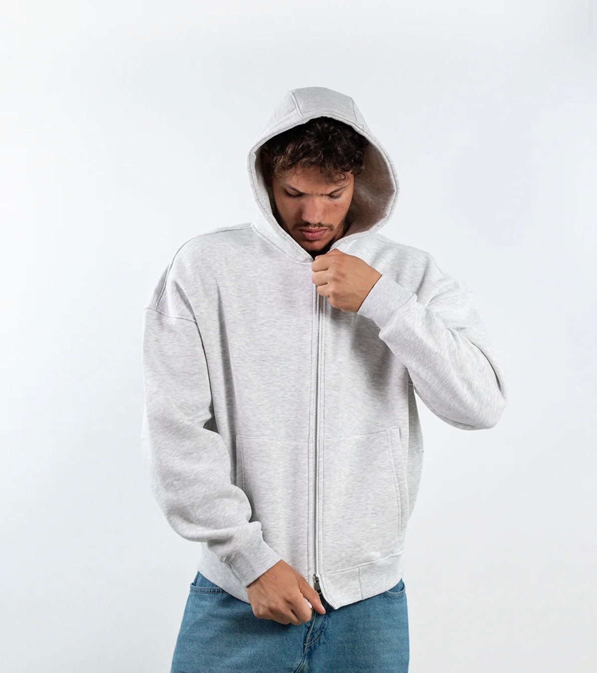 BOXY ZIP UP - LIGHT GREY