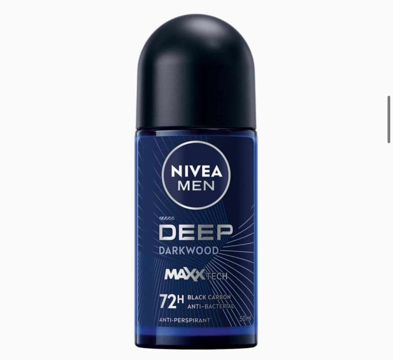 NIVEA MEN Antiperspirant Roll-on for Men, DEEP Black Carbon Antibacterial, Dark Wood Scent, 50ml