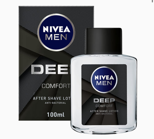 NIVEA MEN After Shave Lotion, DEEP Antibacterial Black Carbon Woody Scent, 100ml