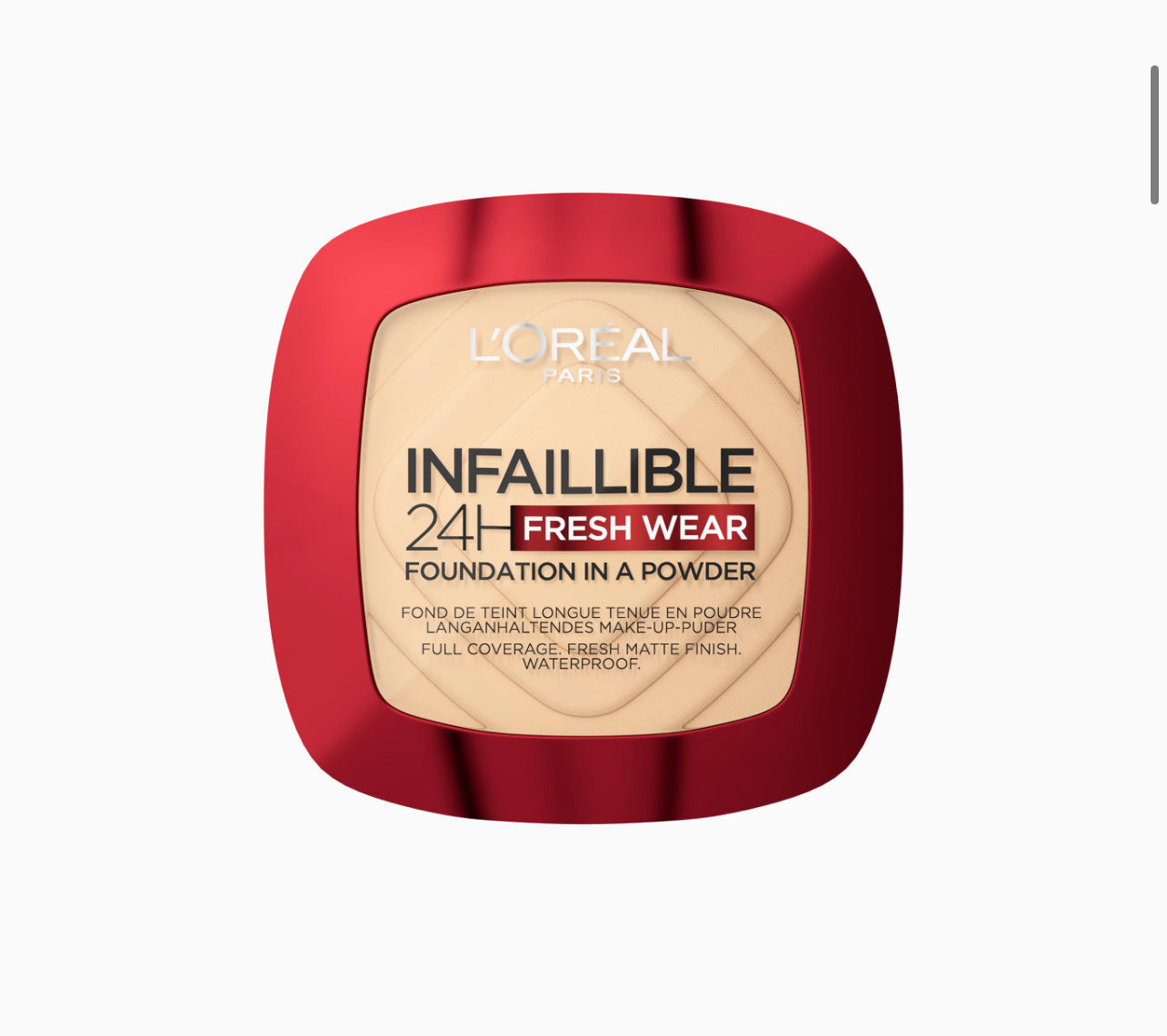 L’Oréal Paris L'Oréal Paris Infaillible 24H Fresh Wear Foundation in a Powder - Waterproof, Full Matte Coverage Transferproof Makeup - 130 True Beige