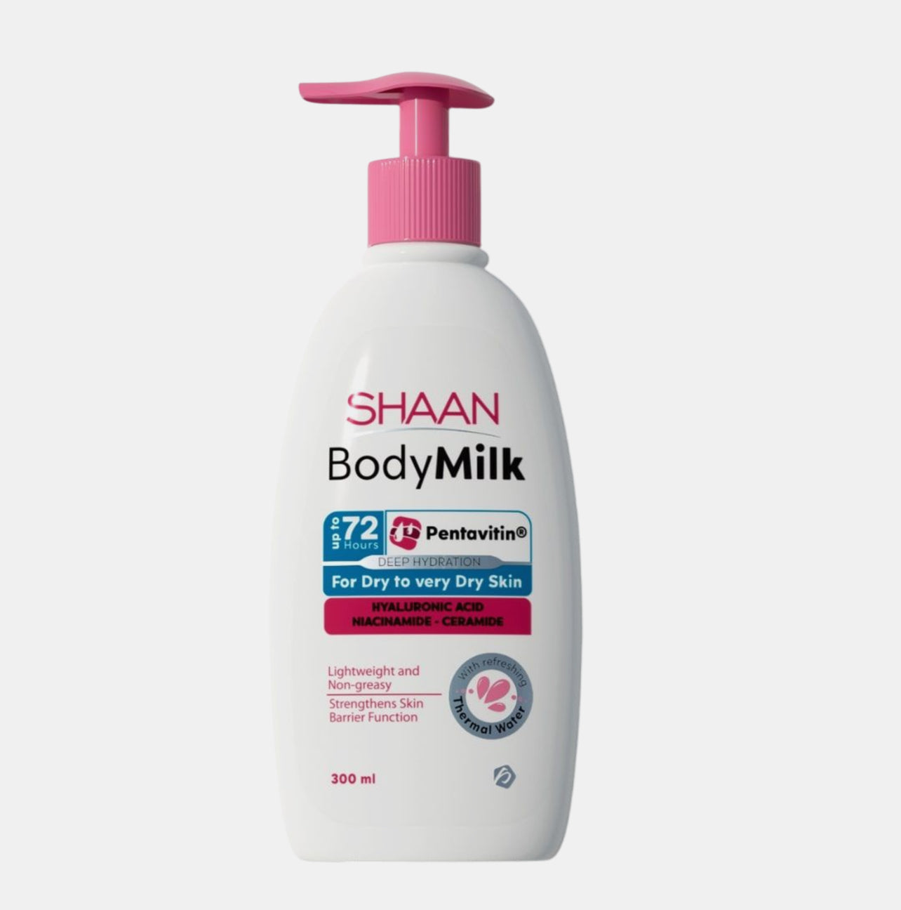 Shaan Non-Greasy Strengthening Body Milk with Hyaluronic Acid, Niacinamide & Ceramide for Dry to Very Dry Skin, 300ml