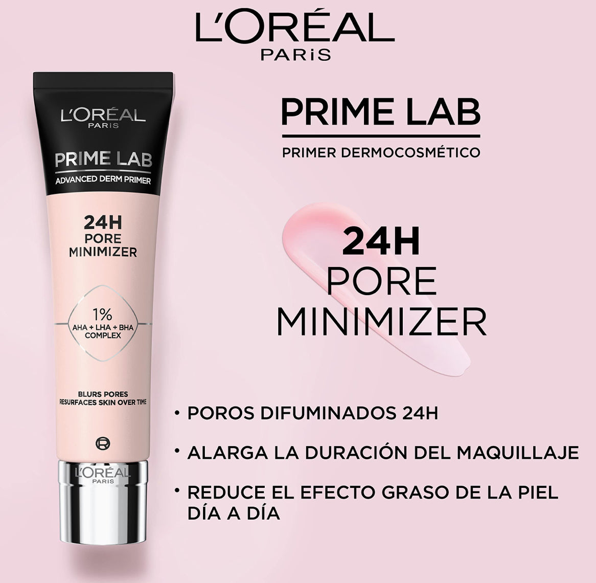 L’Oréal Paris L'Oréal Paris Pore Minimiser Primer, Advanced Derm Primer, Tightened Pores, Resurfaced Skin, Matte Finish, 24H Wear, Prime Lab, 30ml