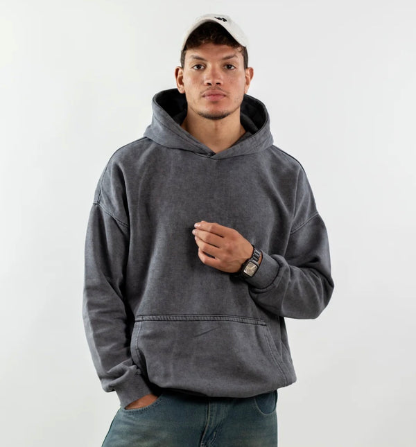 WASHED OVER SIZED HOODIE - DARK GREY