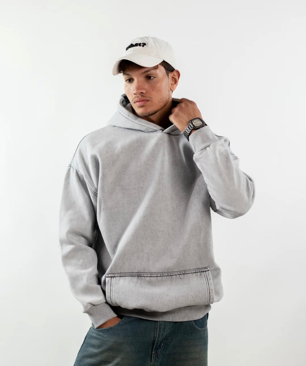 WASHED OVER SIZED HOODIE - LIGHT GREY