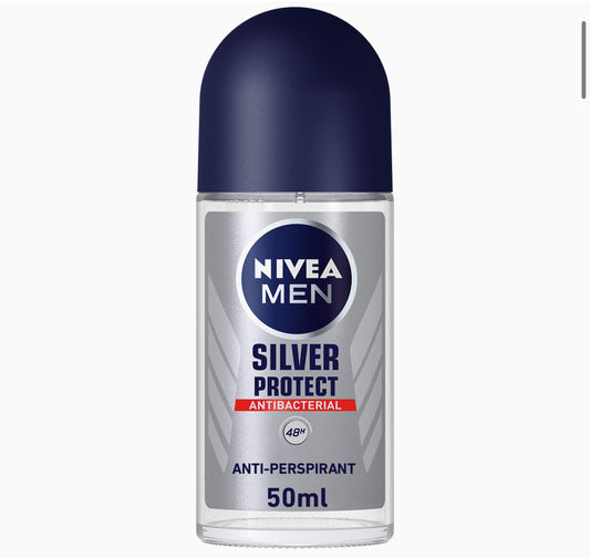 NIVEA MEN Antiperspirant Roll-on for Men, Silver Protect Antibacterial Protection, 50ml