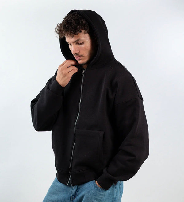 BOXY ZIP UP - BLACK