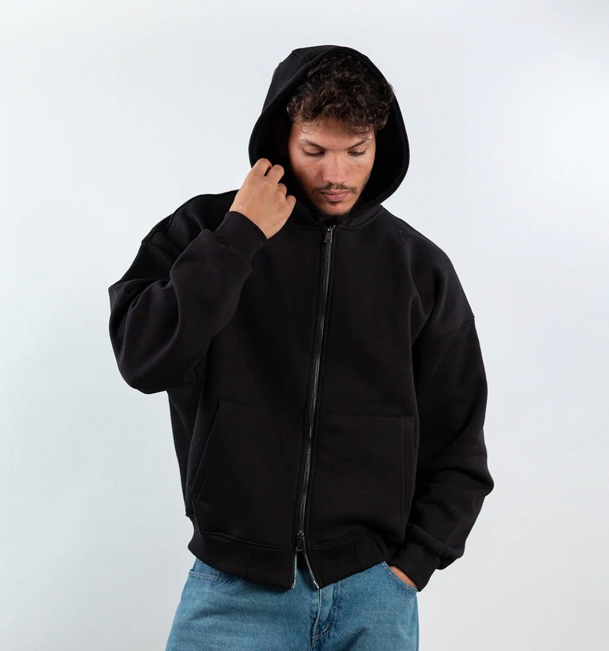 BOXY ZIP UP - BLACK