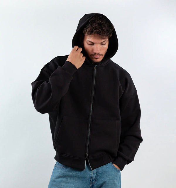 BOXY ZIP UP - BLACK