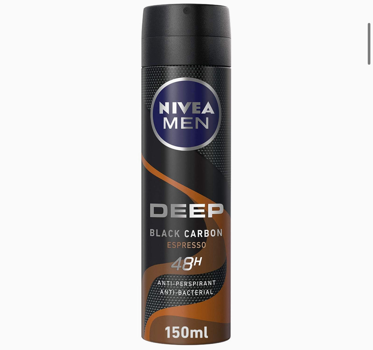 NIVEA MEN Antiperspirant Spray for Men, DEEP Black Carbon Antibacterial, Espresso Scent, 150ml