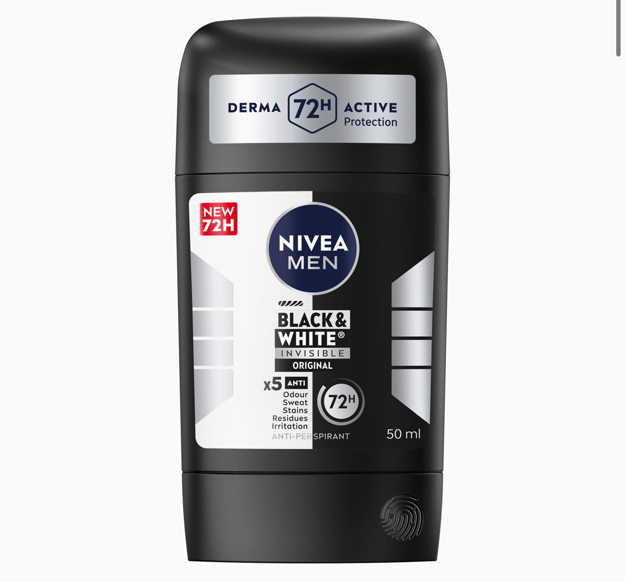 NIVEA MEN Antiperspirant Stick for Men, 48h Protection, Black & White Invisible Original, 50ml