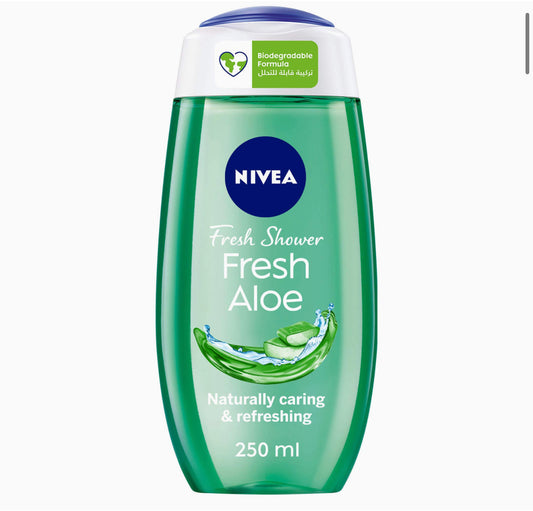 NIVEA Shower Gel Body Wash, Fresh Aloe Natural Aloe Vera Fresh Scent, 250ml