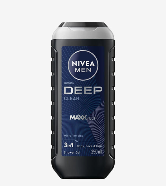 NIVEA MEN DEEP Shower Gel 3in1, Micro-Fine Clay, Woody Scent, 250ml